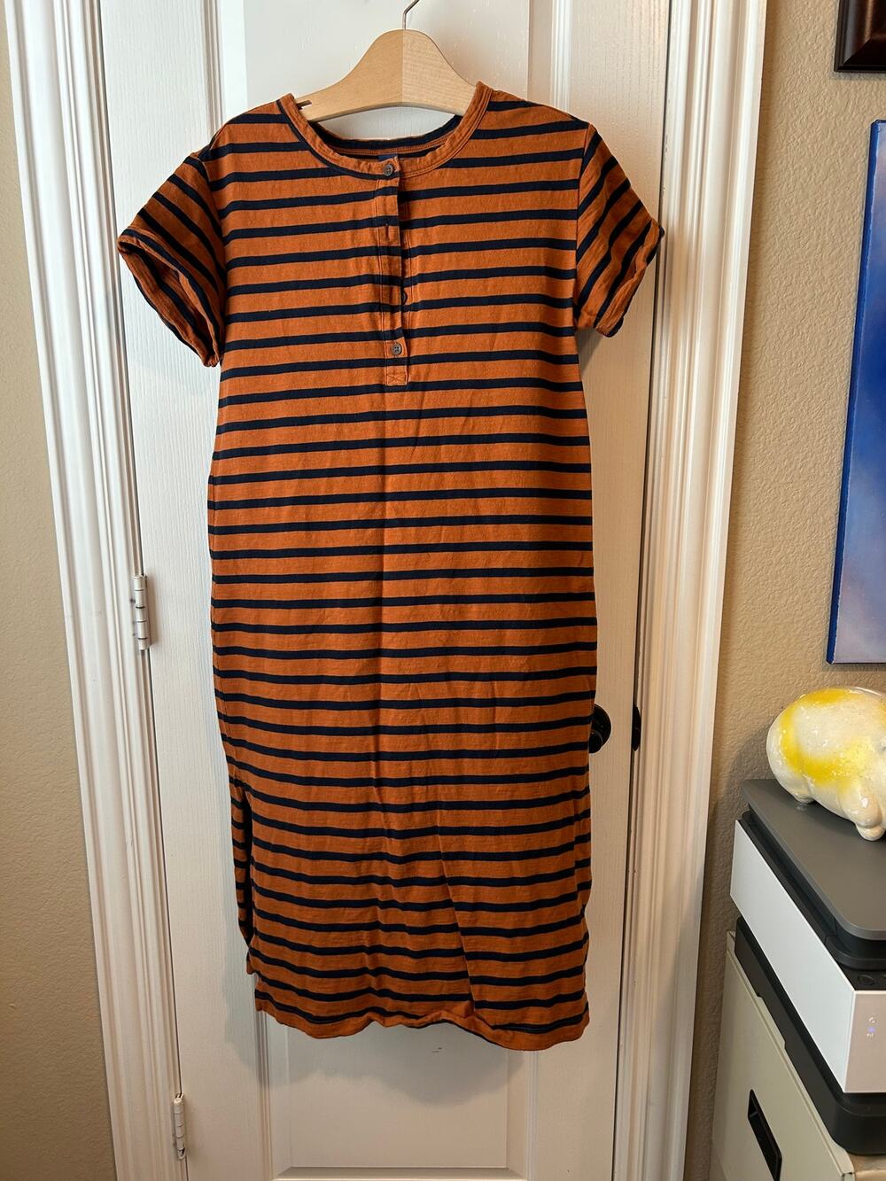 Old Navy Orange and Blue Striped Cotton Dress M Henley Midi